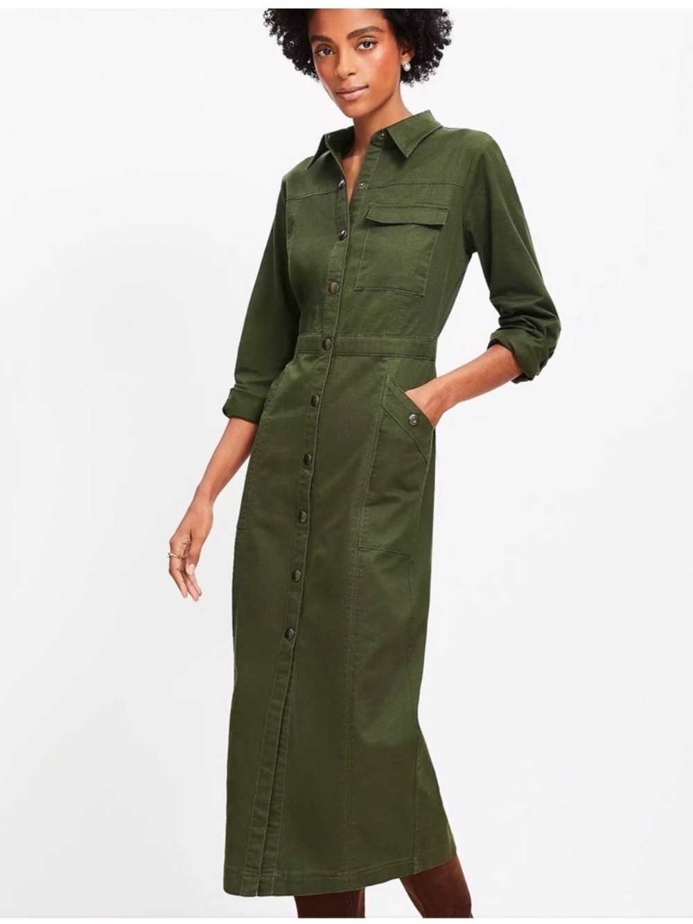 Loft Olive Green Utility Shirt Dress